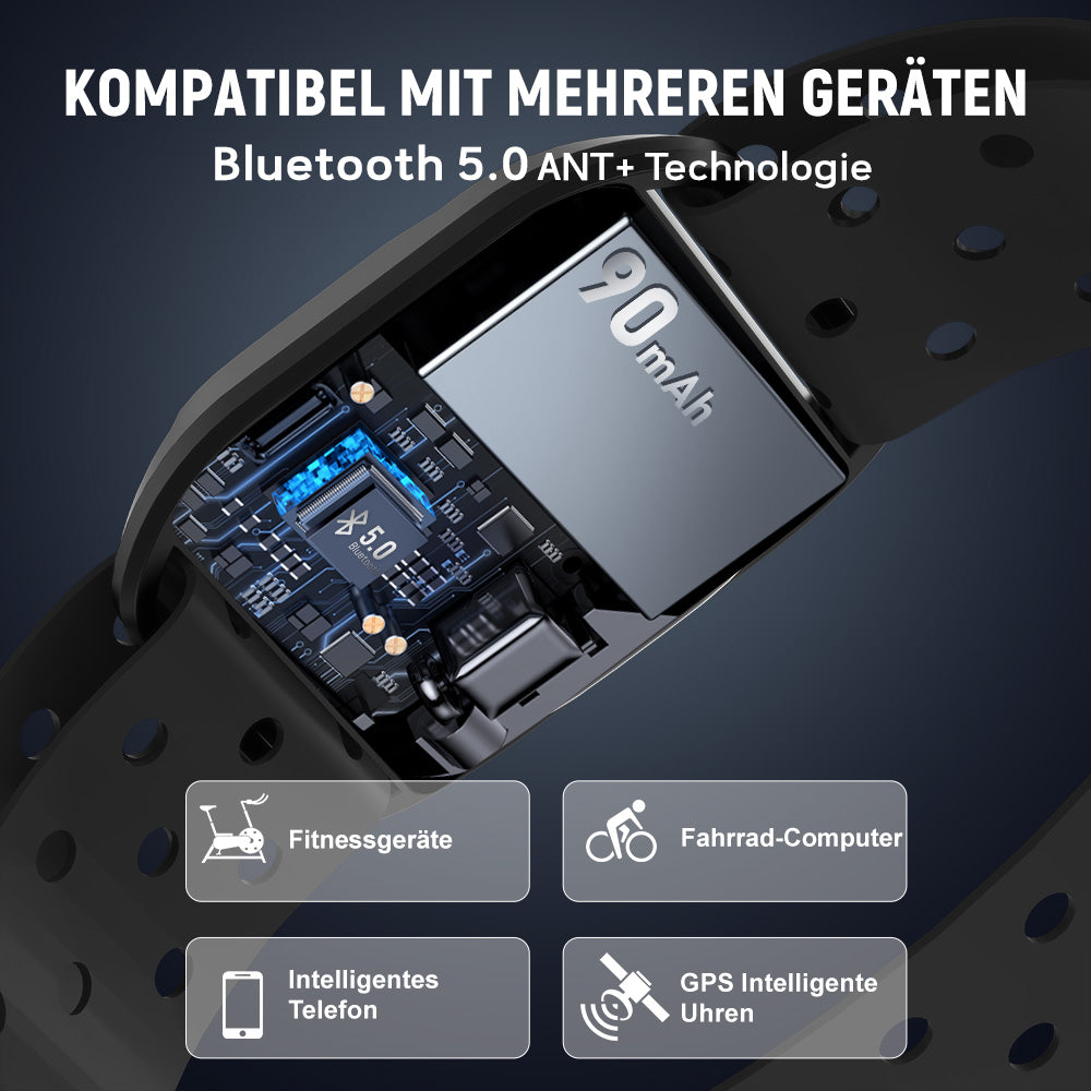 Herzfrequenzmess-Armband, Bluetooth 5.0/ANT+, IP67 Wasserdicht